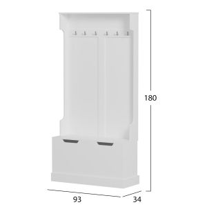Мебели за анти Kaylor Hm2475,03 с кукички и място за Съхранение-mdf в бяло 93x34x180hcm