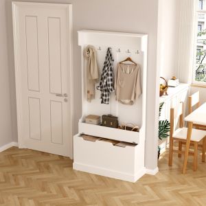 Мебели за анти Kaylor Hm2475,03 с кукички и място за Съхранение-mdf в бяло 93x34x180hcm