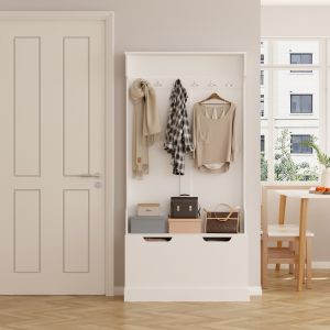 Мебели за анти Kaylor Hm2475,03 с кукички и място за Съхранение-mdf в бяло 93x34x180hcm