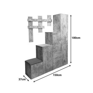 Nenich hallway furniture in gray oak shade 150x37x180cm