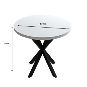 Melamine table Kalipso in white shade and black metal leg D70x75cm
