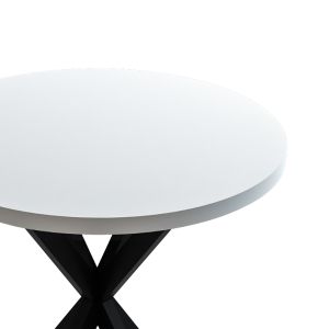 Melamine table Kalipso in white shade and black metal leg D70x75cm