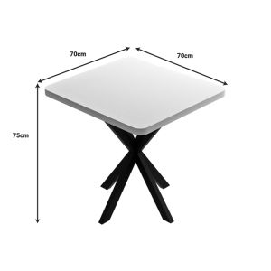 Prestone melamine table in white shade and black metal leg 70x70x75cm