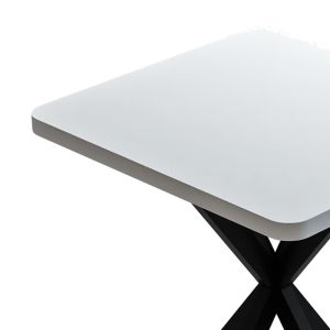 Prestone melamine table in white shade and black metal leg 70x70x75cm