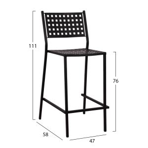 Метален бар стол Olympias Metallic Hm5528,01 черен 47x58x111cm
