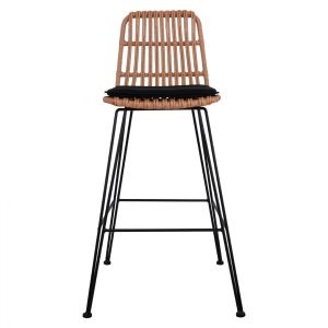 Метален бар стол с възглавница Allegra Hm5452 ратан в бежов цвят 56x60x109cm
