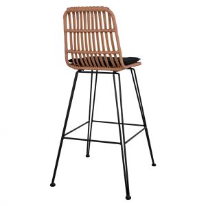 Метален бар стол с възглавница Allegra Hm5452 ратан в бежов цвят 56x60x109cm