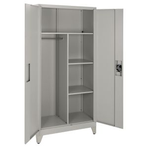 Metal wardrobe with legs, solid, HM11998, 2-door with partition - light gray, 90x40x190 cm.