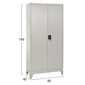 Metal wardrobe with legs, solid, HM11998, 2-door with partition - light gray, 90x40x190 cm.