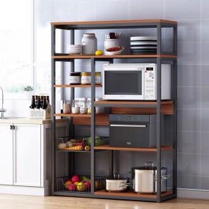Metal shelf Leena in black/walnut color 80x30x142cm