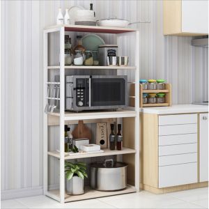 Metal shelf Tace in white/natural color 50x30x129cm