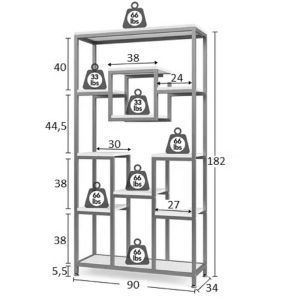 Aduti metal bookshelf in golden-white shade 90x34x182cm
