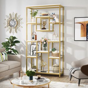 Aduti metal bookshelf in golden-white shade 90x34x182cm