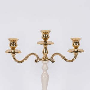Metal candlestick with 3 positions, gold - ecru 29.5x10.5x35.5cm