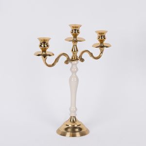 Metal candlestick with 3 positions, gold - ecru 29.5x10.5x35.5cm