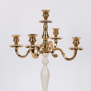 Metal candlestick with 3 positions, gold - ecru 34x16x51cm