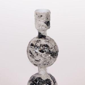 Метален свещник с мозайка, бял, античен, 9x9x18см