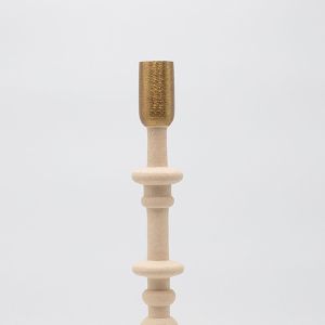 Метален свещник, бежово-златен 10.5x10.5x35.5см