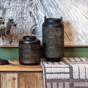 Метален фенер кръгъл черно-златен 90113 16*16*20см