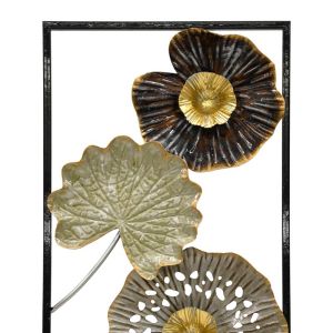 Metal wall decoration Leafs in black-gold-gray-black with dimensions 31x2x90cm