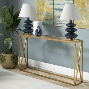 Метална конзола със стъклена повърхност Kantoo в златист нюанс 120x25x75см