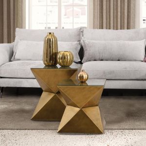 Metal coffee table in pyramid shape with glass Fl0161 gold 47x52cm