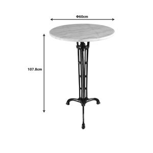 Marble bar table Meppo cast iron in white-black shade Φ60x107.8cm
