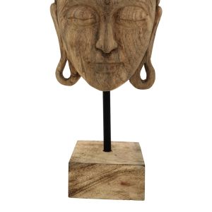 Настолна декорация буда Mask Inart от мангово дърво и метал 20x18,5x48,5cm