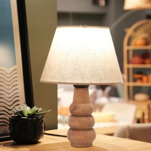 Table lamp Cabini wood and fabric in cream color 22x22x30cm