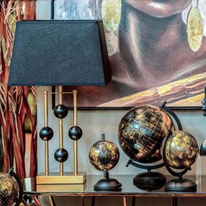 Table lamp in black and gold, dimensions 14x37x54.5cm