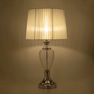 Table lamp with silk shade, white glass - metallic silver 33x33x60cm