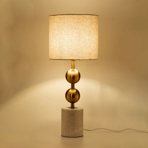Table lamp with linen lampshade white marble - metallic white - gold 34x34x64cm