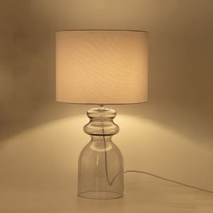 Table lamp with linen lampshade white glass black 30x30x53cm