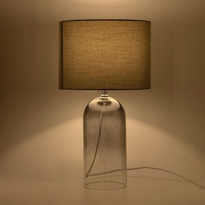 Table lamp with linen shade, gray glass, silver, 26x26x45cm