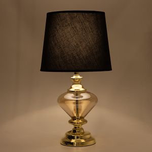 Table lamp with linen shade, black glass - metallic gold 25x25x46cm