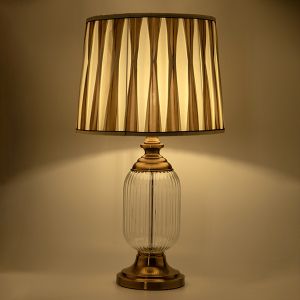 Table lamp with fabric shade white - light brown glass - metallic gold 35x35x65cm