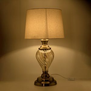 Table lamp with fabric shade, beige glass - metallic gold 33x33x60cm