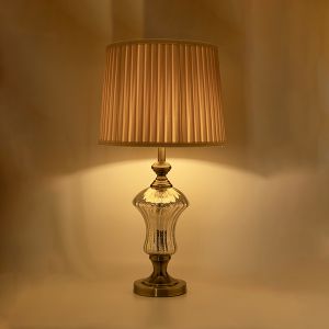 Table lamp with fabric shade, beige glass - metallic gold 35x35x69cm
