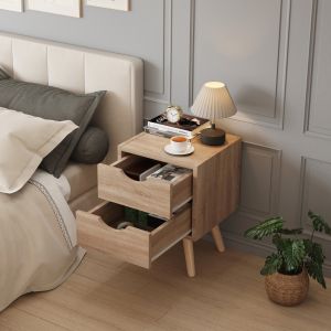 Dinkl bedside table, Hm2472.01, melamine-2 drawers, sonema, 29.7x29.7x45hcm