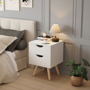 Dinkl bedside table, Hm2472.03, melamine-2 drawers, white, 29.7x29.7x45hcm