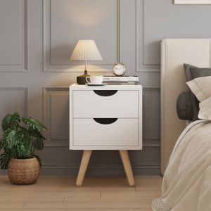 Dinkl bedside table, Hm2472.03, melamine-2 drawers, white, 29.7x29.7x45hcm