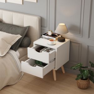 Dinkl bedside table, Hm2472.03, melamine-2 drawers, white, 29.7x29.7x45hcm
