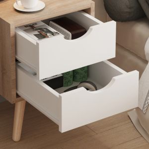 Dinkl bedside table, Hm2472.04, melamine-2 drawers, sonema-white, 29.7x29.7x45hcm