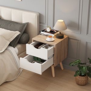 Dinkl bedside table, Hm2472.04, melamine-2 drawers, sonema-white, 29.7x29.7x45hcm
