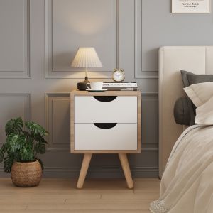 Dinkl bedside table, Hm2472.04, melamine-2 drawers, sonema-white, 29.7x29.7x45hcm
