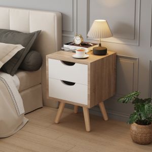 Dinkl bedside table, Hm2472.04, melamine-2 drawers, sonema-white, 29.7x29.7x45hcm