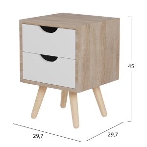 Dinkl bedside table, Hm2472.04, melamine-2 drawers, sonema-white, 29.7x29.7x45hcm