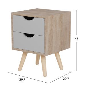 Dinkl bedside table, Hm2472.05, melamine-2 drawers, sonema-gray, 29.7x29.7x45hcm