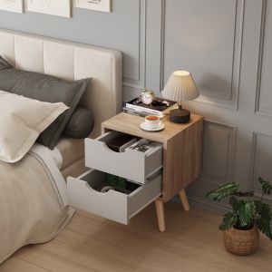 Dinkl bedside table, Hm2472.05, melamine-2 drawers, sonema-gray, 29.7x29.7x45hcm