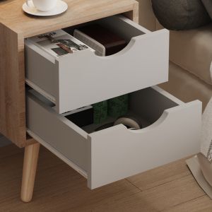 Dinkl bedside table, Hm2472.05, melamine-2 drawers, sonema-gray, 29.7x29.7x45hcm